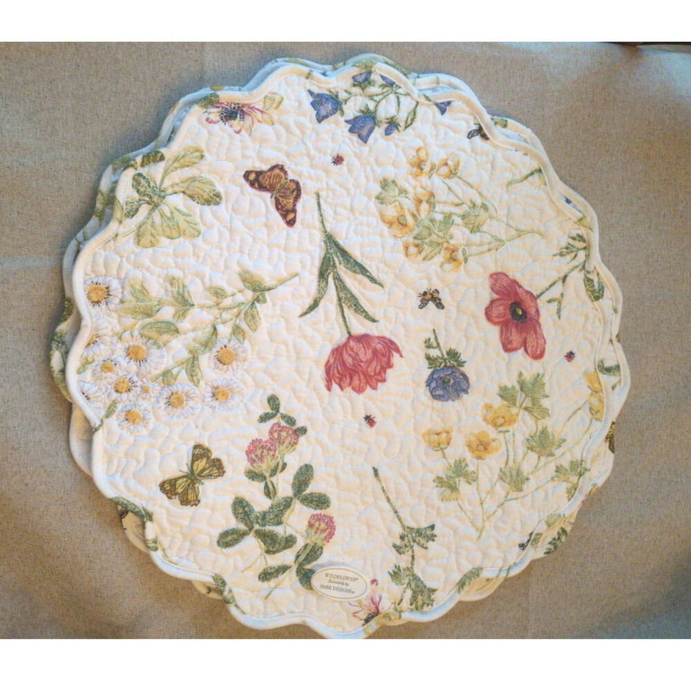 Wildflowers by Park Designs Scalloped Placemats, 4, New, Butterflies, Floral